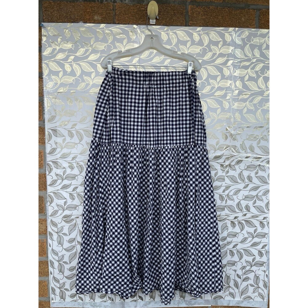LWN Blue White Gingham 2-Piece Set Top Skirt M Lagenlook Vintage Indie - Picture 11 of 12
